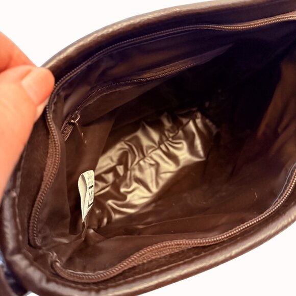 Patchwork Crossbody Bucket Bag Vintage 80s Brown Retro Hobo Purse Exotic Fashion - Picture 8 of 15